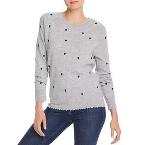 AQUA Cashmere Embroidered Heart 100% Cashmere Sweater Size Small